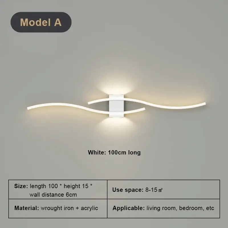 Modern white curved led wall light strip with sleek acrylic arms and central wrought iron fixture for living room decorbites led wall