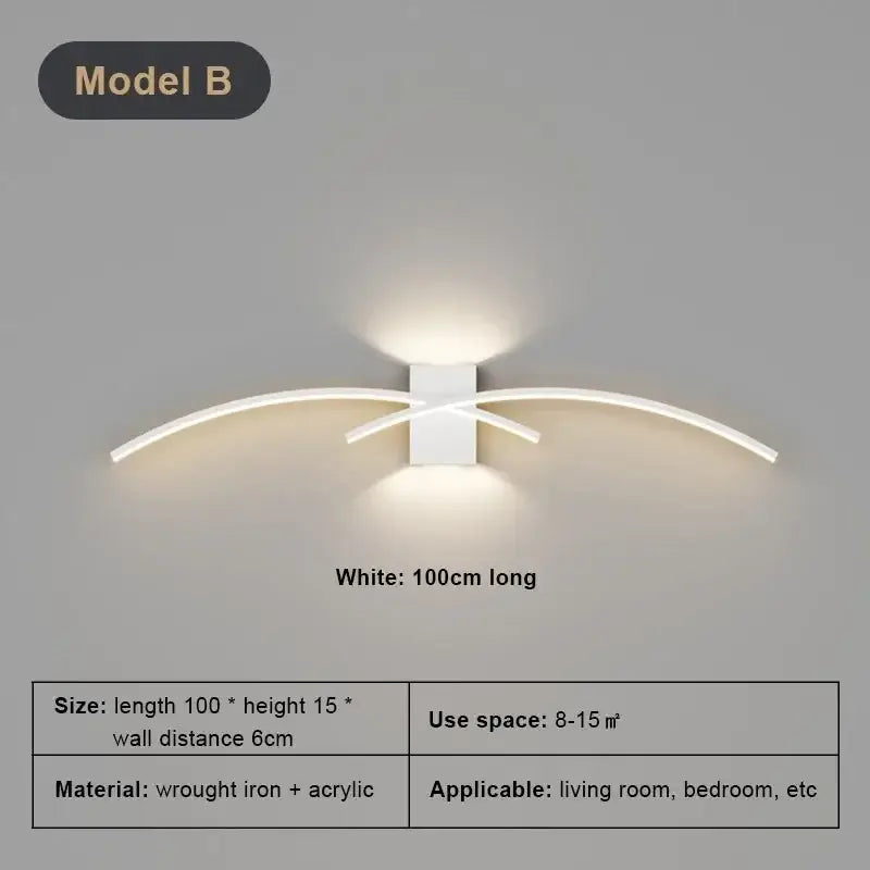 Modern white curved led wall light strip with sleek acrylic arms and wrought iron base for living room decorbites led wall