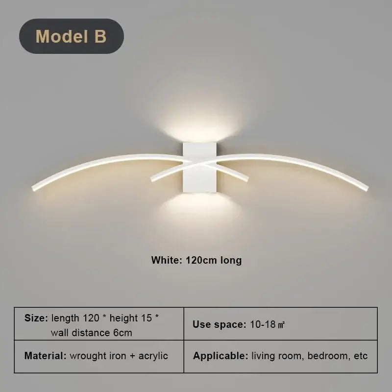Modern white curved led wall light strip with sleek acrylic arms and wrought iron base for decorbites led wall decor