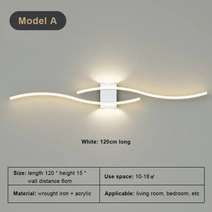 Modern white curved led wall light strip with sleek acrylic arms and central wrought iron fixture for living room decorbites led wall