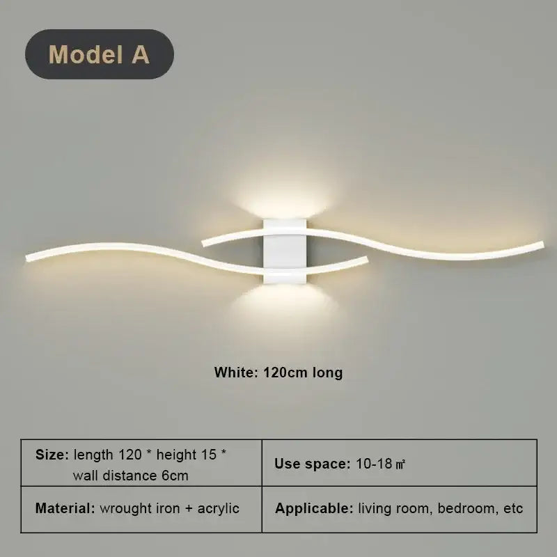 Modern white curved led wall light strip with sleek acrylic arms and central wrought iron fixture for living room decorbites led wall