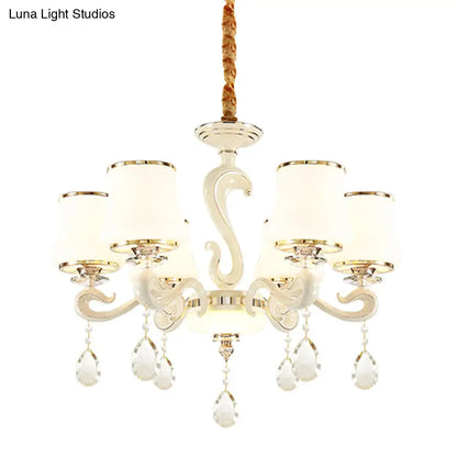 Lámpara de araña moderna de cristal opalino blanco curvo para dormitorio con 6 bombillas