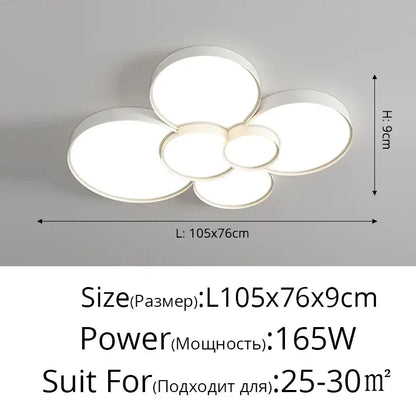 Modern white cylinder led chandelier light with five circular cloud-like panels for living room decorbites cylinder led