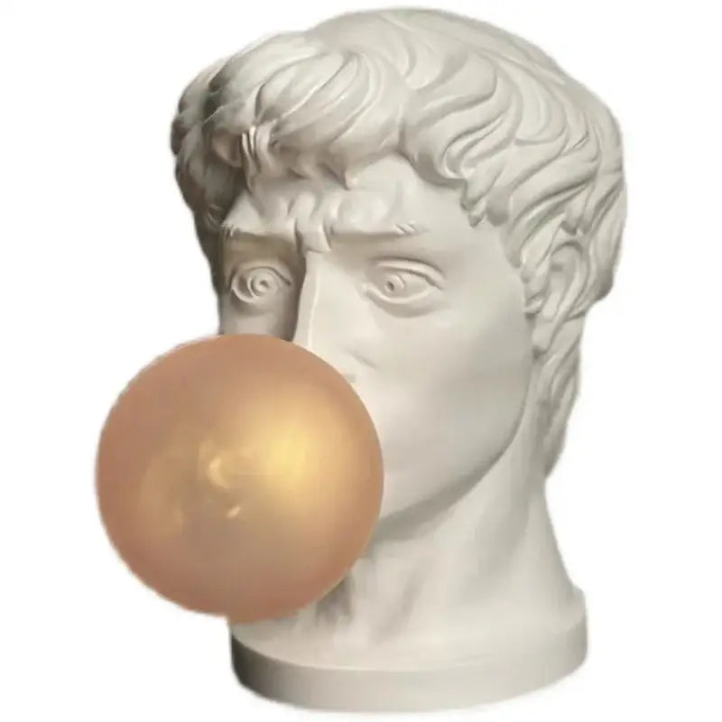 Modern white david sculpture table lamp with marble-style bust and translucent golden bubblegum decorbites david sculpture