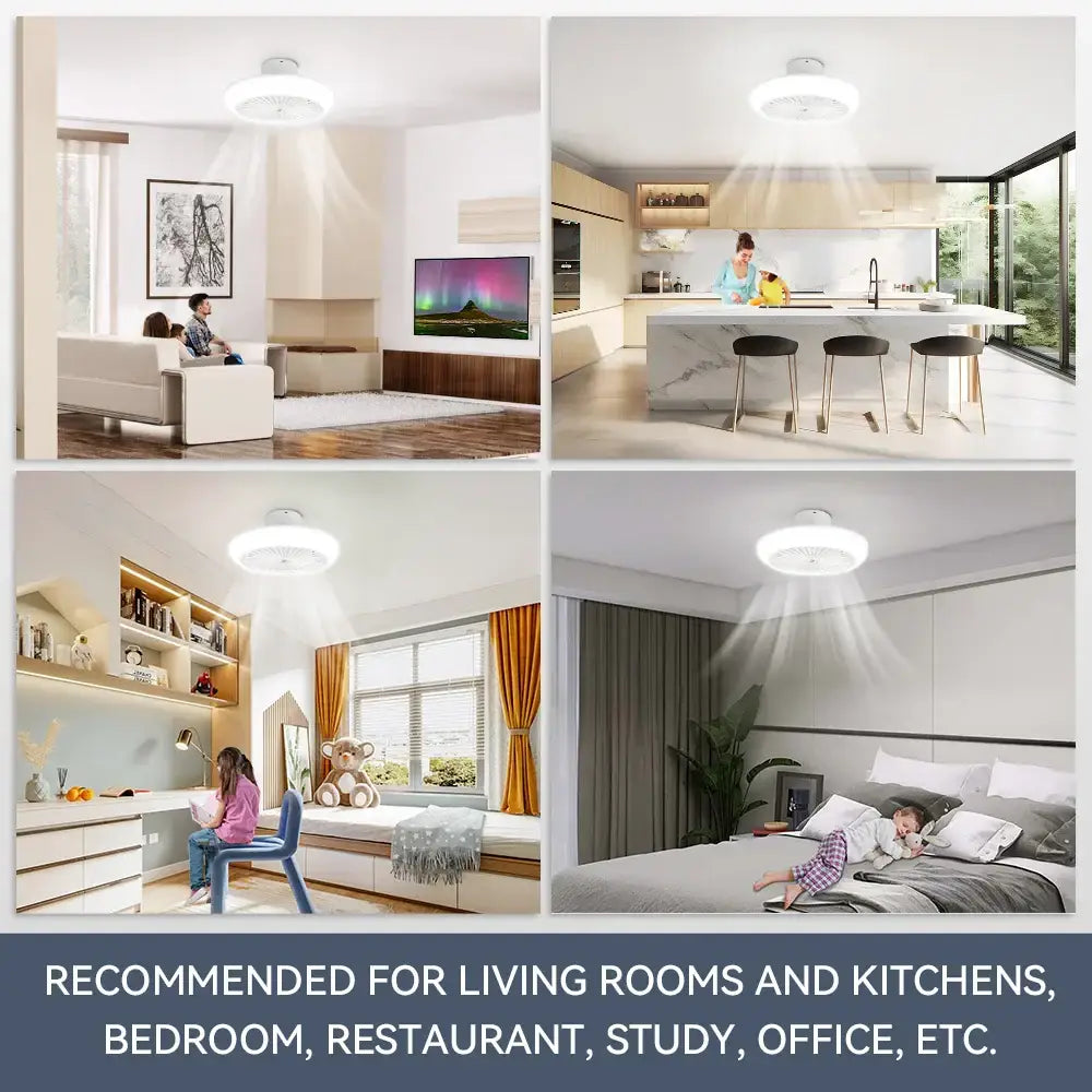 Modern white decorbites ceiling fan with sleek circular ceiling light for bedroom with minimalist design