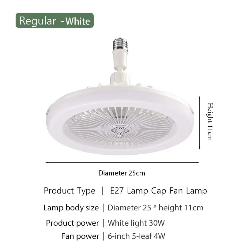White e27 lamp cap fan lamp with circular design 25cm diameter in modern white decorbites ceiling fan for bedroom