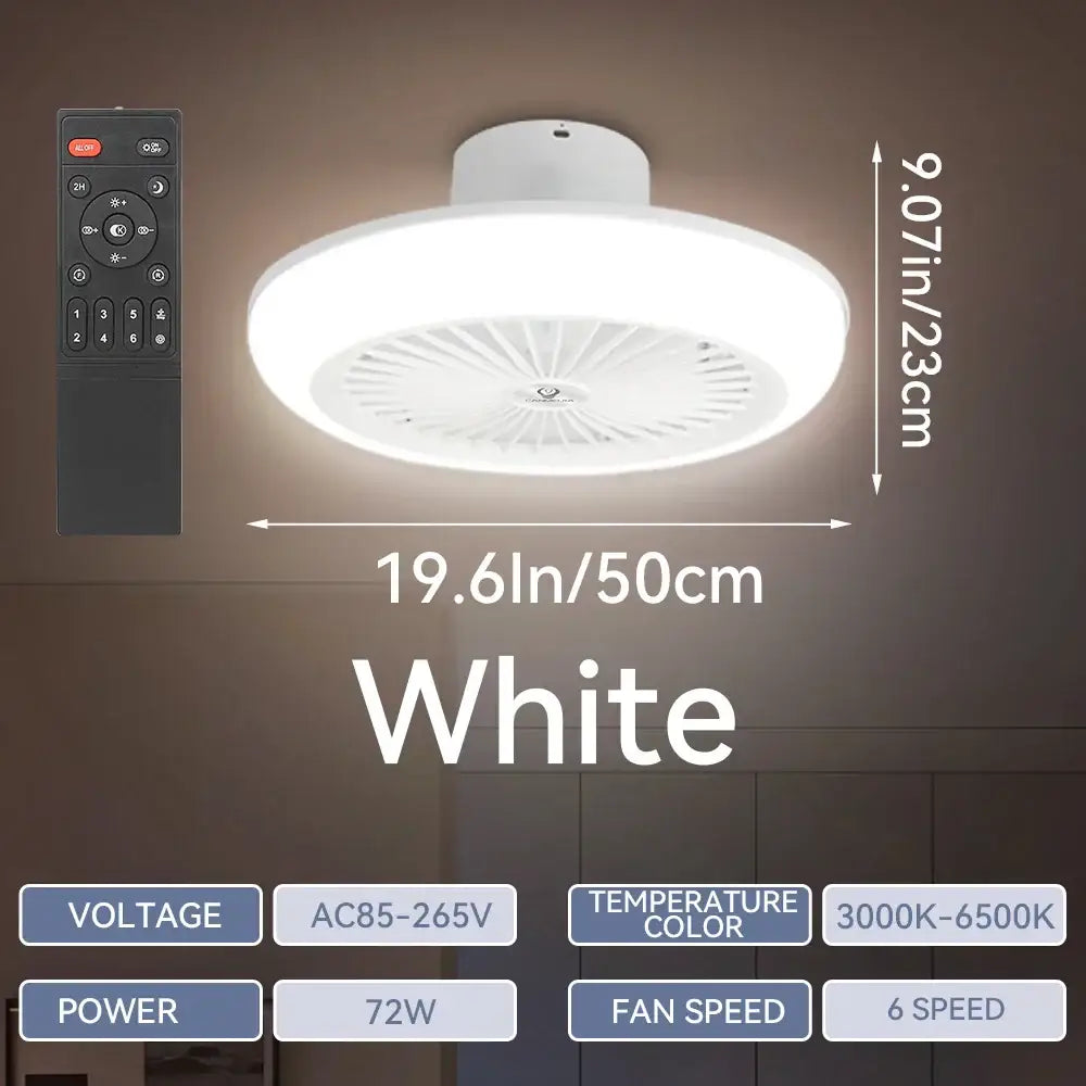 Modern white decorbites ceiling fan with LED light and integrated remote control for bedroom ceiling fan use