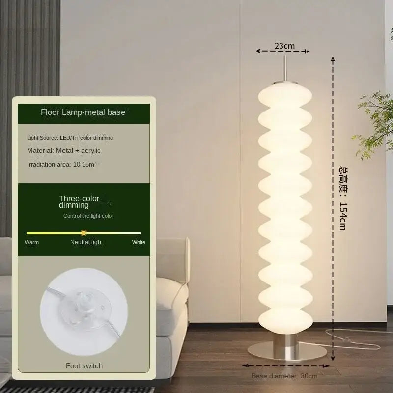 Modern white decorbites cream sugar gourd floor lamp with spiraling acrylic shade and tri-color LED lighting for living room