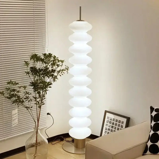 Modern white decorbites cream sugar gourd floor lamp with stacked rounded segments and metallic base for living room