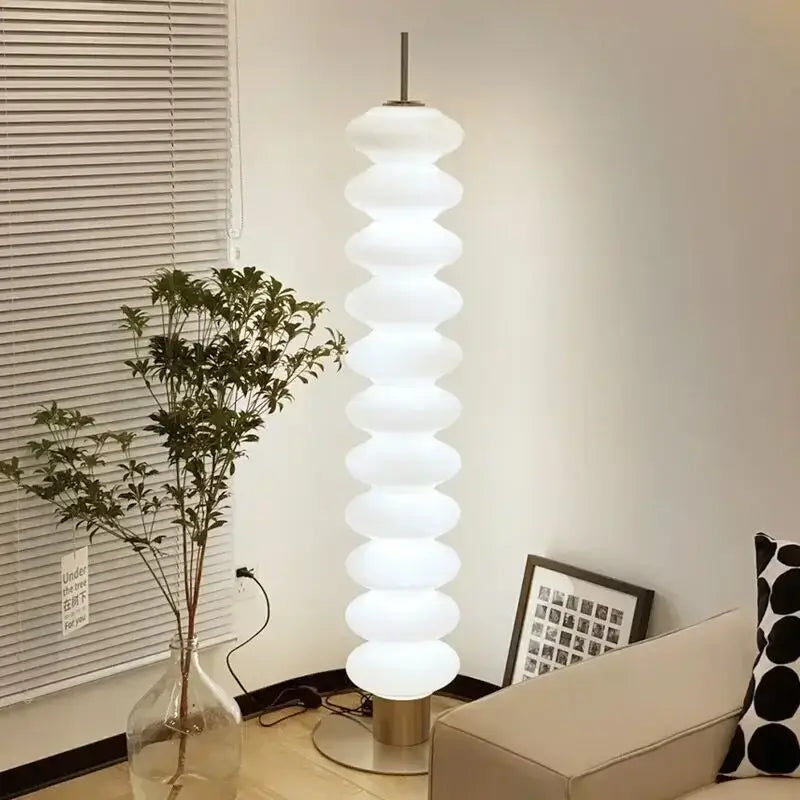 Modern white decorbites cream sugar gourd floor lamp with stacked rounded segments and metallic base for living room