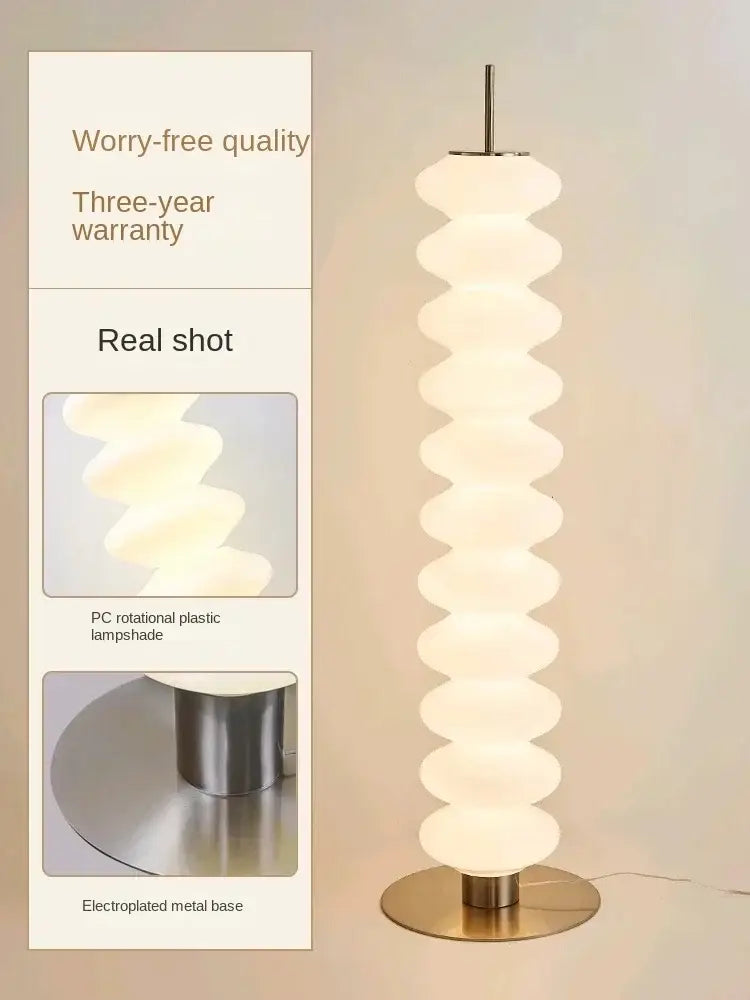 Modern white decorbites cream sugar gourd floor lamp with translucent spiral segments and polished brass base for living room
