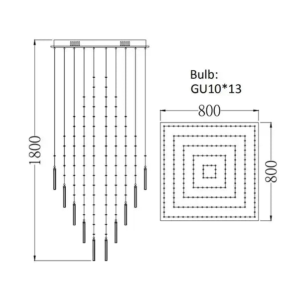 Modern white decorbites crystal ceiling chandelier with 13 gu10 bulbs in concentric squares and metallic arms
