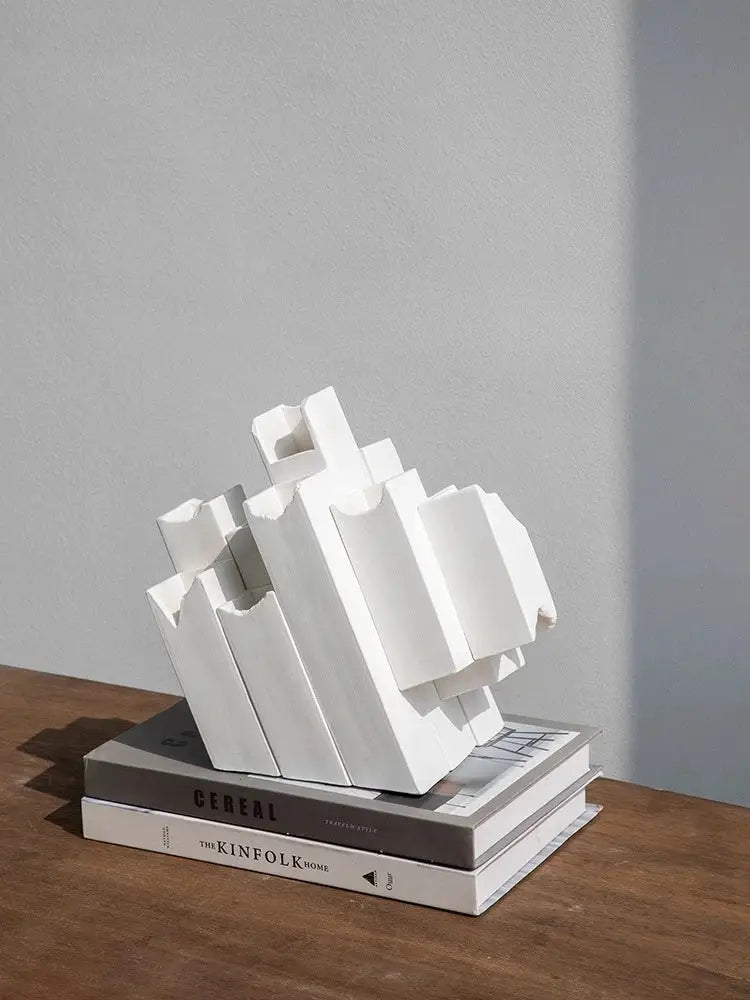 Modern white decorbites geometric ceramic vase with block splicing design for contemporary home decor