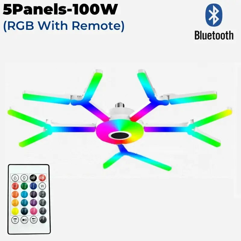 Modern white deformable led garage light fixture with five extendable rgb arms and bluetooth connectivity by decorbites