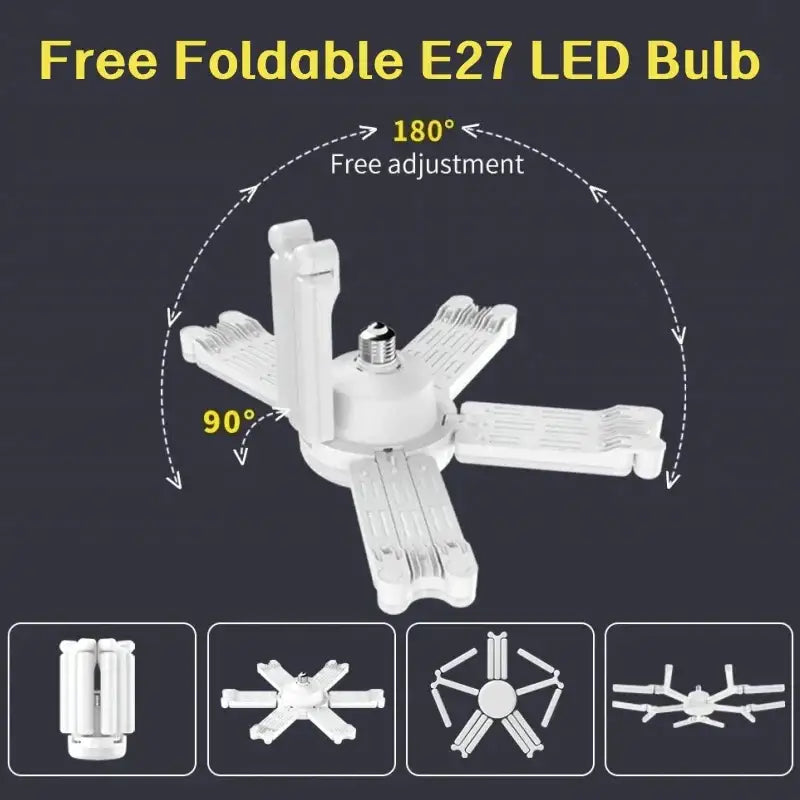 Modern white deformable led garage ceiling lamp with foldable e27 led bulb and adjustable arms for versatile lighting decorbites deformable led