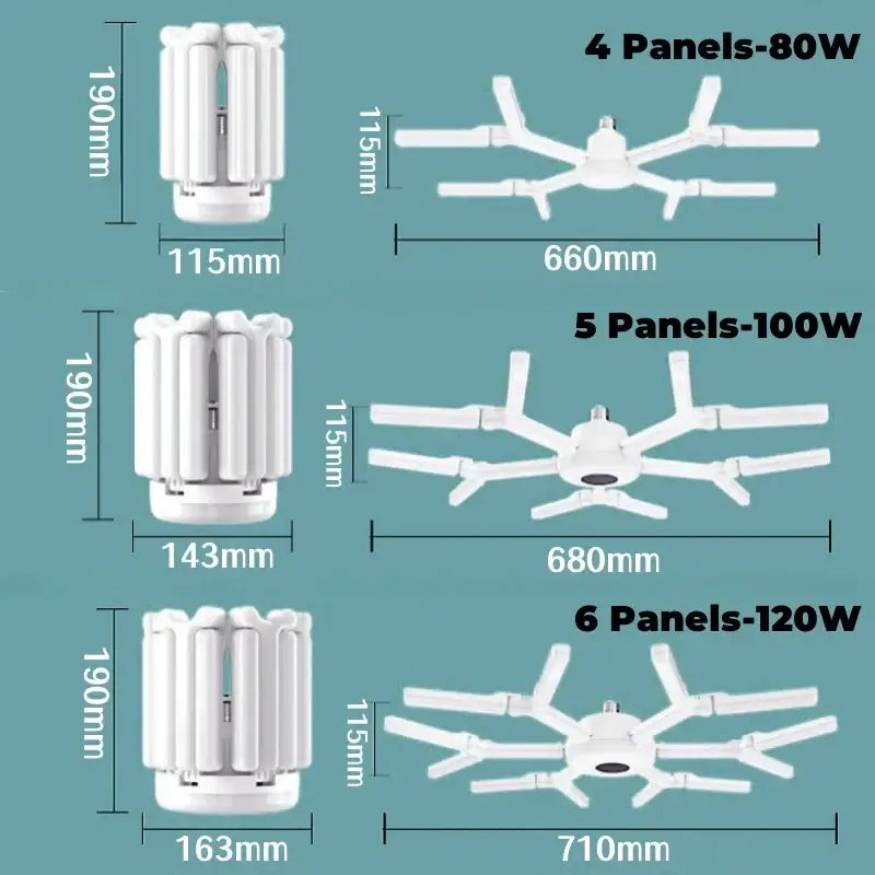 Modern white deformable led garage lights with varying panels and wattages for indoor plant cultivation by decorbites deformable led