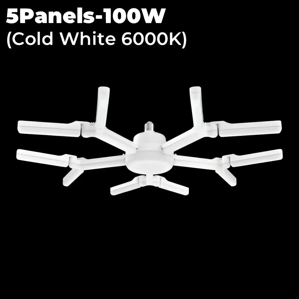 Modern white deformable led garage lights featuring five elongated panels in a radial spider-like design by decorbites