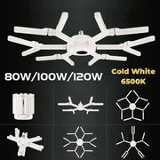 Modern white deformable led garage lights with multiple arms and central hub for efficient garage ceiling lighting by decorbites