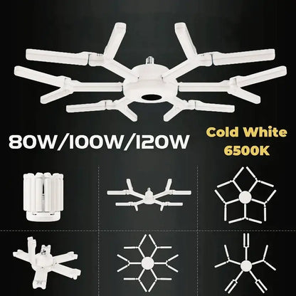 Modern white deformable led garage lights with multiple arms and central hub for efficient garage ceiling lighting by decorbites