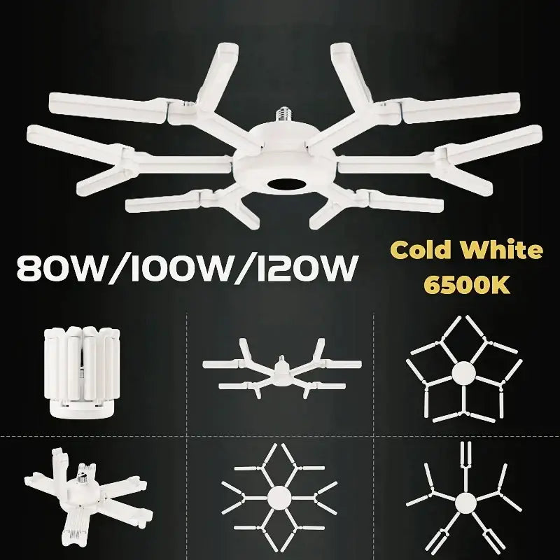 Modern white deformable led garage lights with multiple arms and central hub for efficient garage ceiling lighting by decorbites