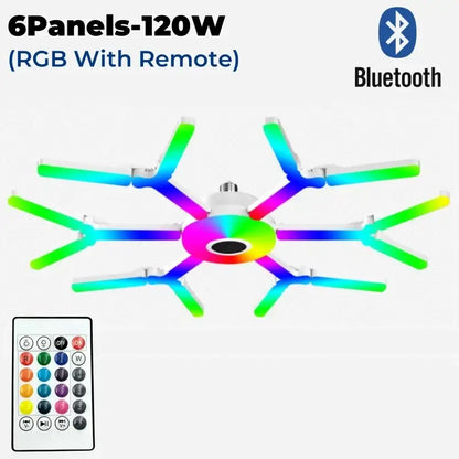 Modern white deformable led garage lights with six colorful rgb panels and bluetooth connectivity by decorbites
