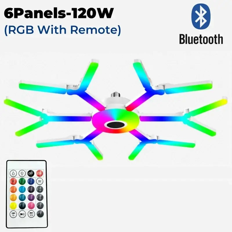 Modern white deformable led garage lights with six colorful rgb panels and bluetooth connectivity by decorbites
