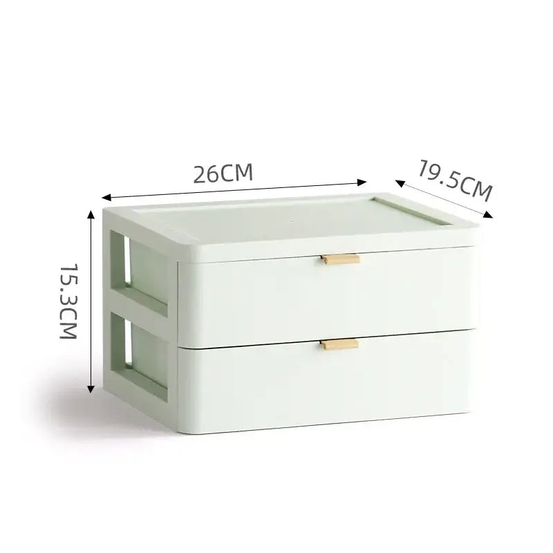 Modern white desktop organizer drawer with wooden handles and light green translucent panels by decorbites desktop organizer