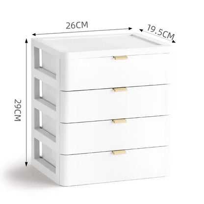 Modern white plastic decorbites desktop organizer drawer with four drawers and gold handles for bedroom decor