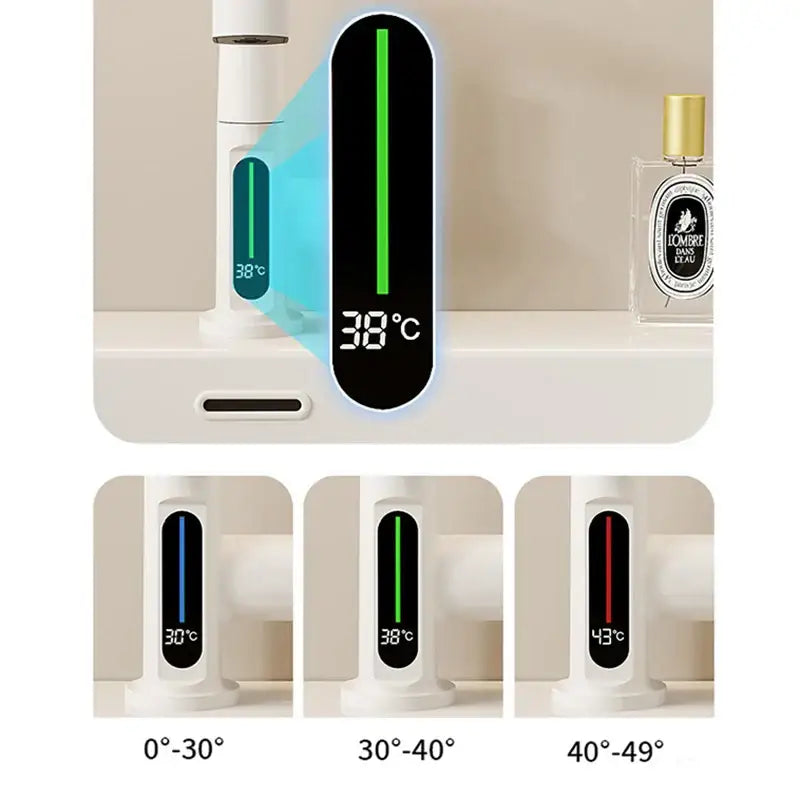 Modern white digital display basin faucet bathroom showerhead with decorbites digital display and illuminated temperature bar