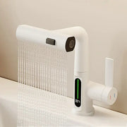 Modern white digital display basin faucet with display basin faucet and decorbites digital display showerhead emitting water