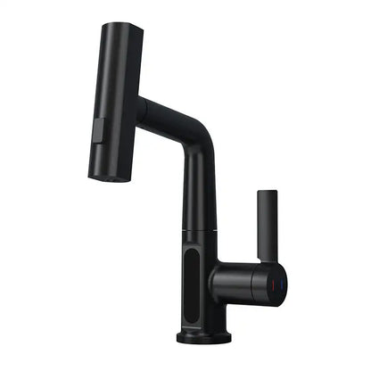 Modern black matte basin faucet with dual-handle controls for bathroom featuring decorbites digital display brass design
