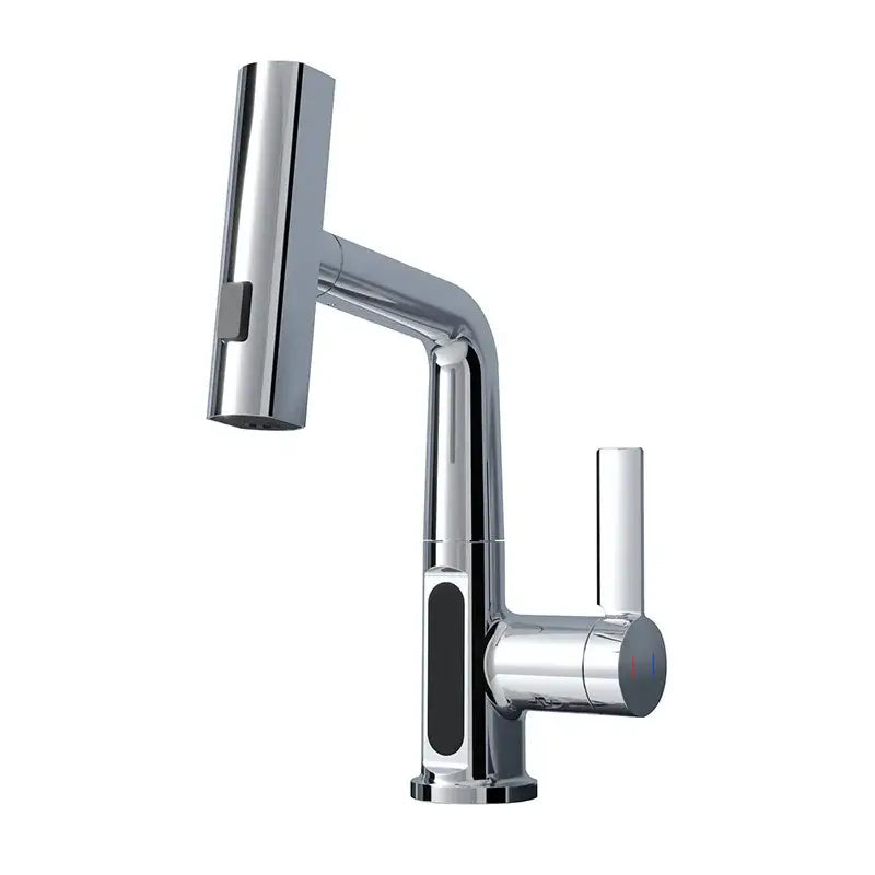 Modern white digital display brass basin faucet with chrome finish and sleek tall spout by decorbites digital display