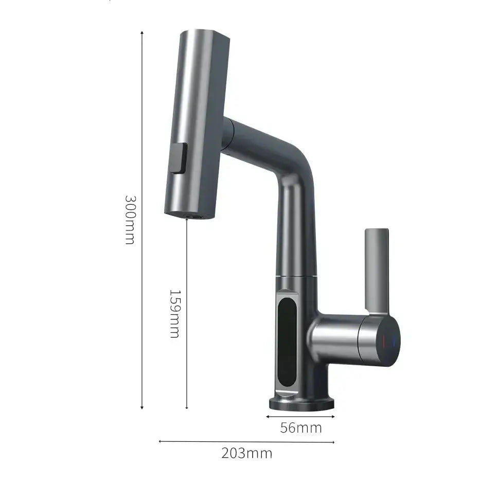 Modern matte black and brushed stainless steel basin faucet with digital display brass features for bathroom decorbites digital display