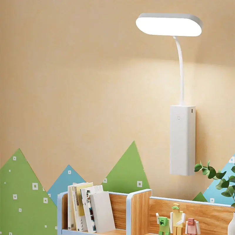 White wall-mounted decorbites dimmable led desk lamp with flexible neck and rectangular base for bedroom use