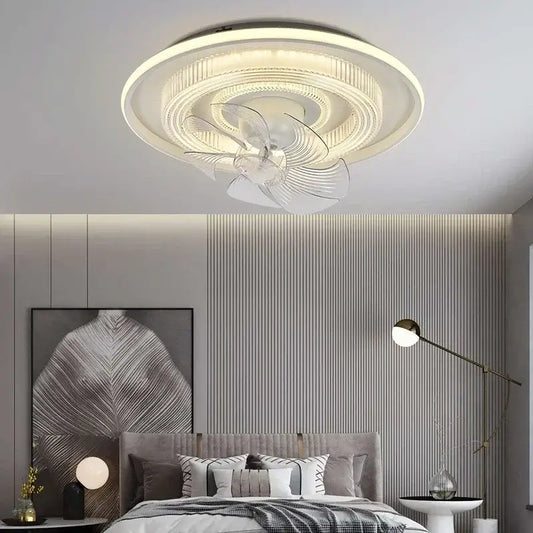 Modern white dimmable led fan ceiling lamp with sleek plastic housing and glass blades ideal for bedroom decorbites ceiling lamp