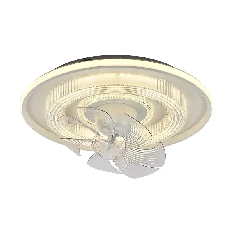 Modern white dimmable led fan ceiling lamp with transparent blades by decorbites ideal for bedroom decor