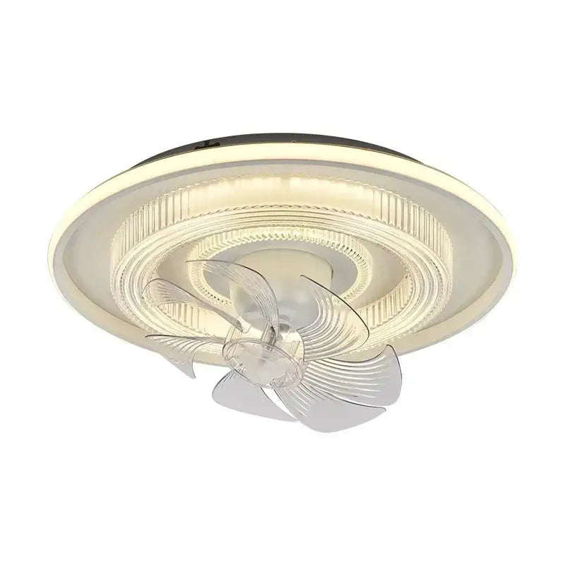 Modern white dimmable led fan ceiling lamp with sleek circular design and transparent blades for bedroom decorbites ceiling lamp