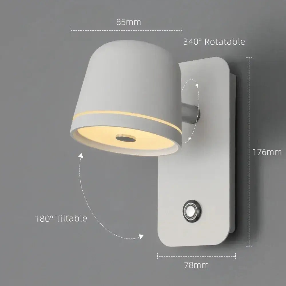 Modern white dimmable led wall sconce with sleek cylindrical shade and adjustable 340 degree rotation for bedroom decorbites dimmable led