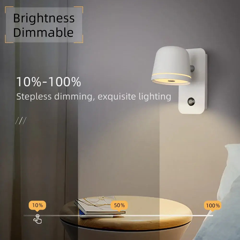 White wall sconce with sleek modern design and decorbites dimmable led brightness control for bedroom lighting