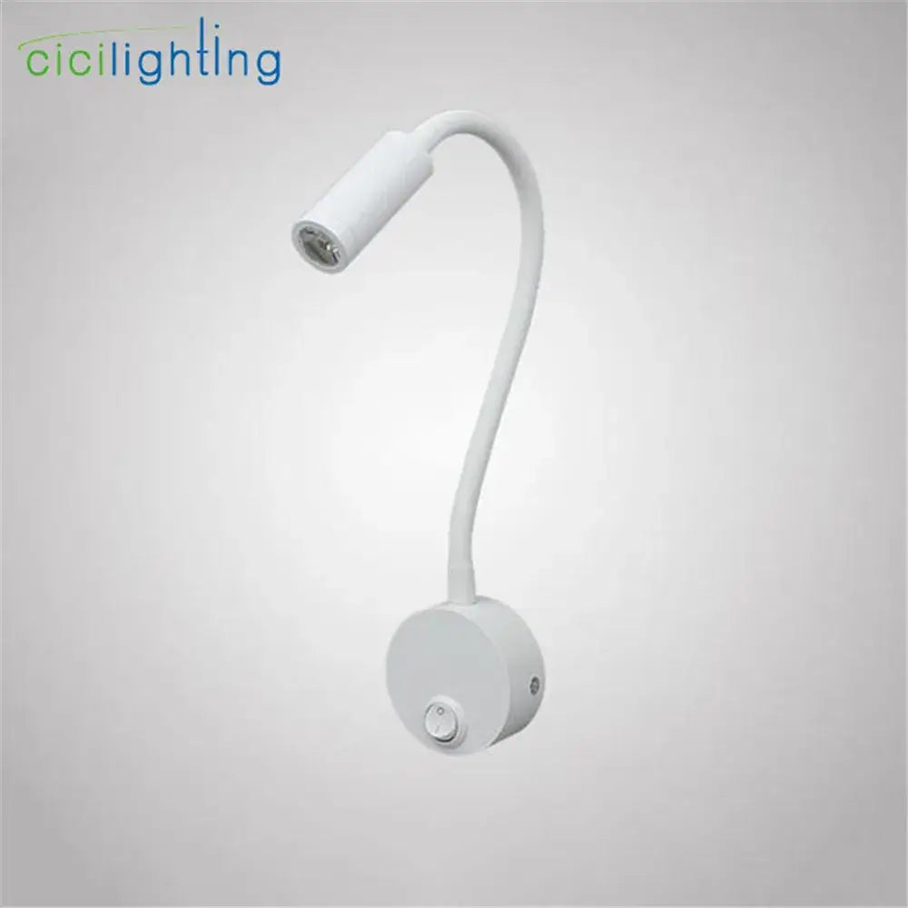 Modern white dimmable led wall sconce reading light with flexible gooseneck and circular base by decorbites