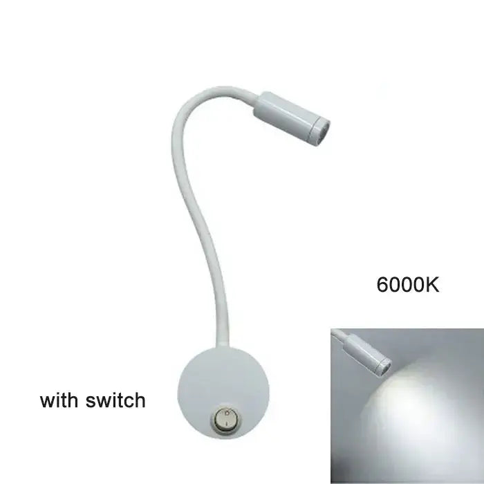 Modern white dimmable led wall sconce reading light with white flexible gooseneck and 6000k cool white light by decorbites dimmable led
