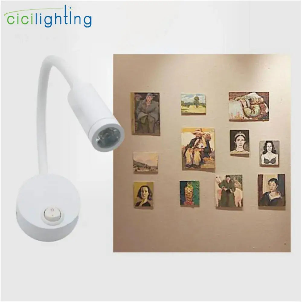 Modern white dimmable led wall sconce reading light with flexible gooseneck and circular base by decorbites dimmable led