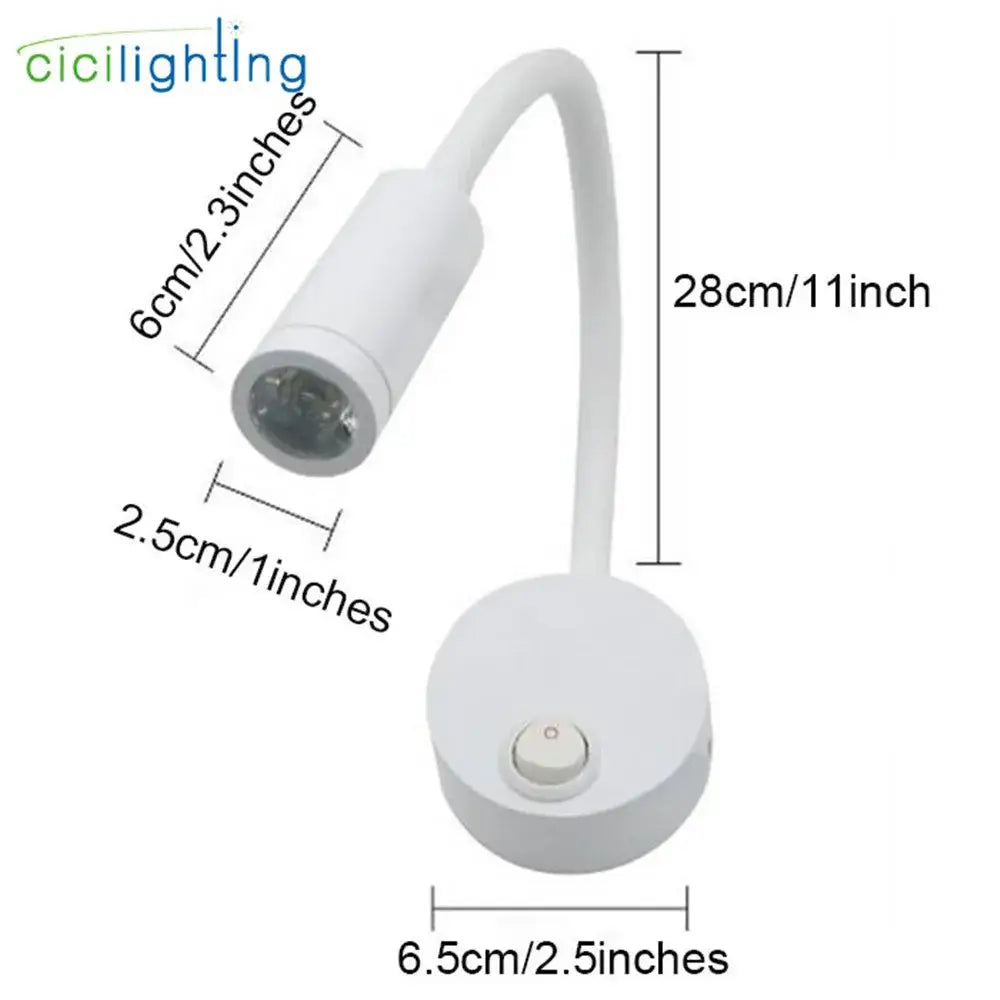 Modern white dimmable led wall sconce reading light with flexible gooseneck and circular base by decorbites dimmable led