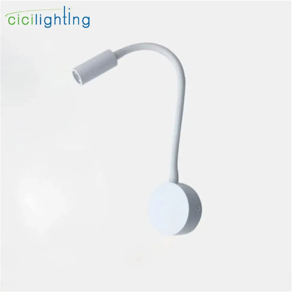 Modern white dimmable led wall sconce reading light with flexible gooseneck and circular base for bedroom decorbites dimmable led