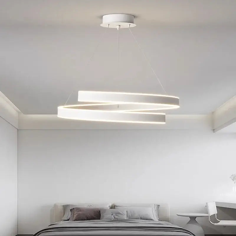 Modern white dimmable metal acrylic pendant ring light with sleek double-ring design for dining room decorbites dimmable metal