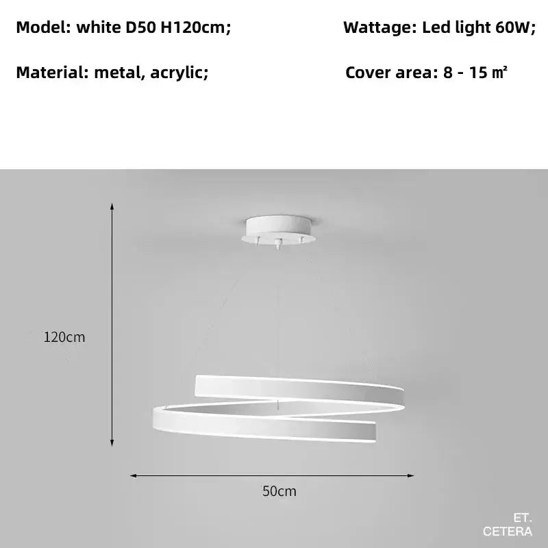Modern white dimmable metal acrylic pendant ring light spiral design with led lighting perfect for dining room decorbites dimmable metal