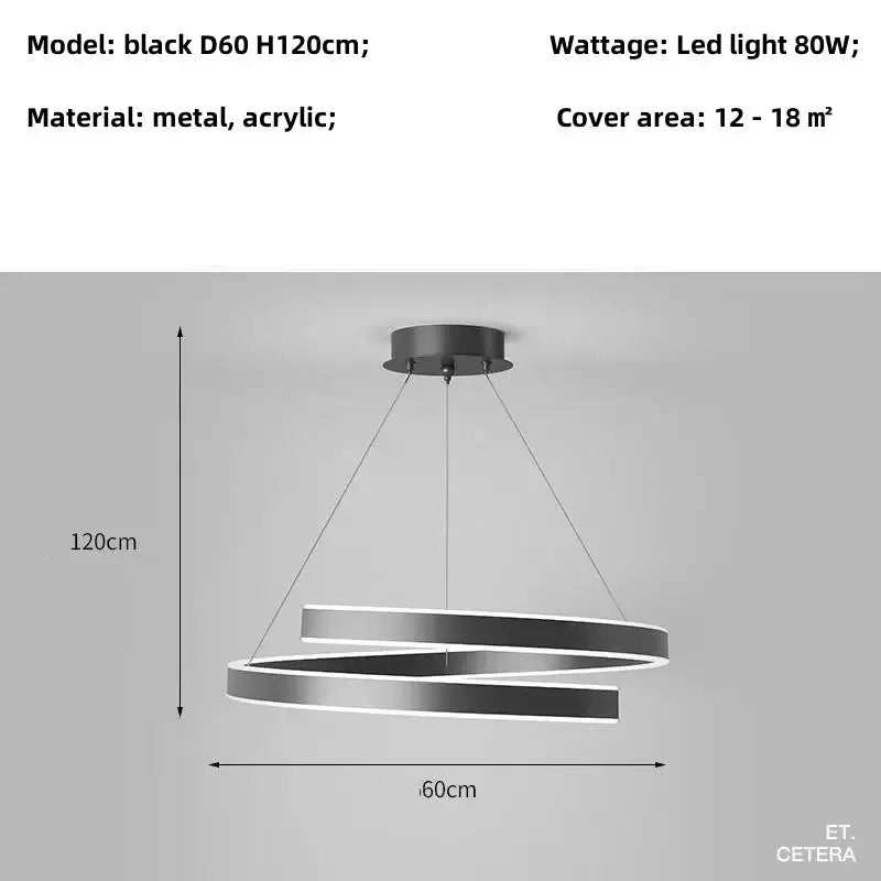 Black d60 h120cm modern dimmable metal acrylic pendant ring light with interlocking rings for dining room decorbites dimmable metal