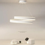 Modern white dimmable metal acrylic pendant ring light with two interlocking circular rings for dining room decorbites dimmable metal