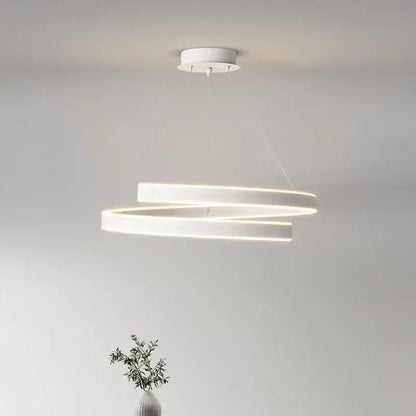 Modern white dimmable metal acrylic pendant ring light with sleek double-loop design for dining room decorbites dimmable metal