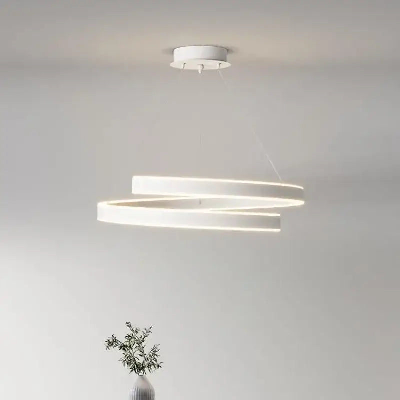 Modern white dimmable metal acrylic pendant ring light with sleek double-loop design for dining room decorbites dimmable metal